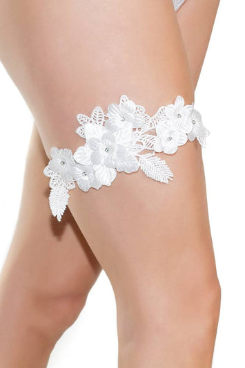Coquette - 7208 - Floral Applique Leg garter - White - OS - Stag Shop