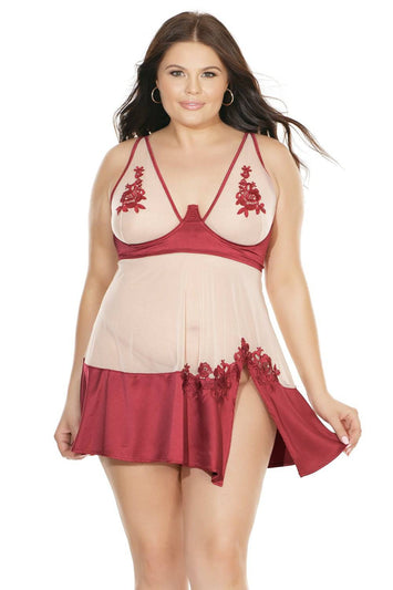 Coquette - 7222 - Babydoll & G-String Set - Merlot - Stag Shop