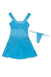Coquette - 7230X - Babydoll & Thong Set - Blue - OSXL - Stag Shop