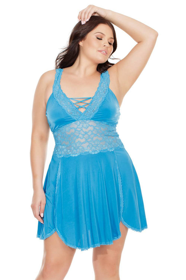Coquette - 7230X - Babydoll & Thong Set - Blue - OSXL - Stag Shop