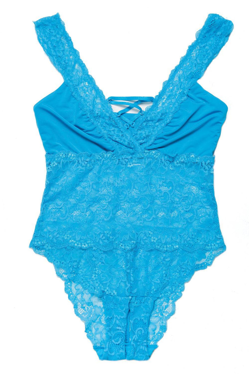 Coquette - 7231 - Crotchless Teddy - Blue - OS - Stag Shop