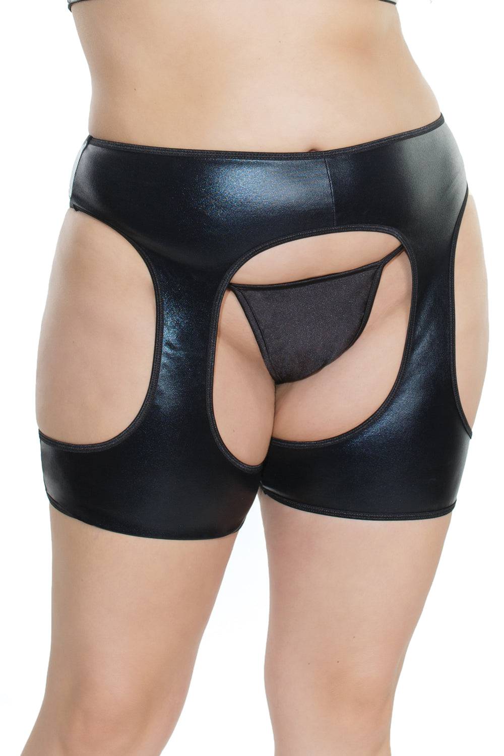 Coquette - 7243X - Wetlook Booty Chaps - Black - OSXL - Stag Shop