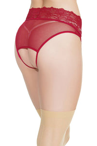 Thumbnail for Coquette - 7245 - Lace Crotchless Garter Panty - Merlot - OS - Stag Shop