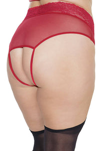 Thumbnail for Coquette - 7245X - Lace Crotchless Garter Panty - Merlot - OSXL - Stag Shop