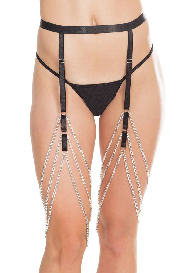 Coquette - 7248 - Chain Garter Belt - Silver/Black - OS - Stag Shop