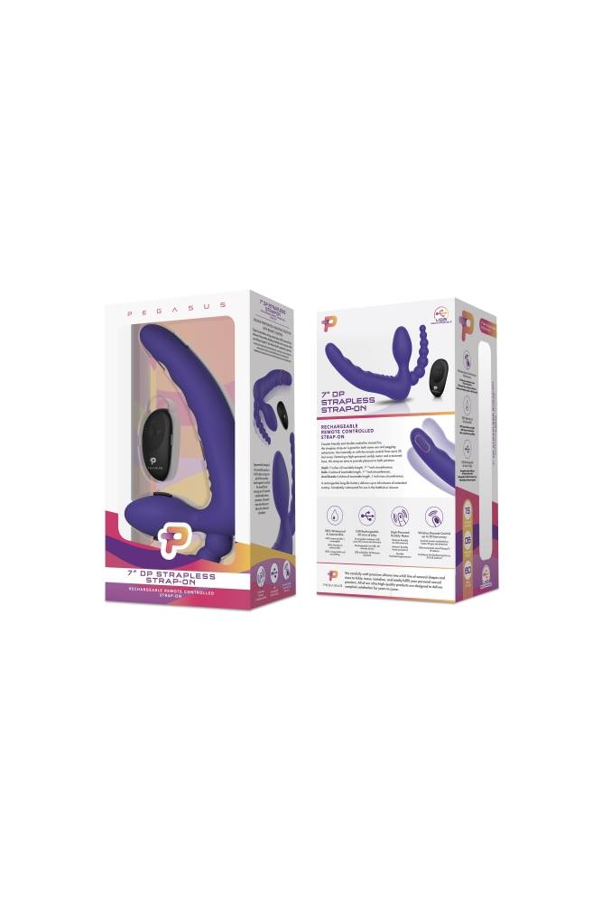 Electric Eel - Pegasus - 7” Remote Control Strapless D.P. Silicone Strap On - Purple - Stag Shop