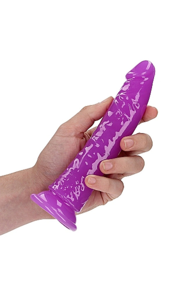 Shots Toys - Real Rock - 7" Glow in the Dark Slim Realistic Dildo with Suction Cup - Purple - Stag Shop