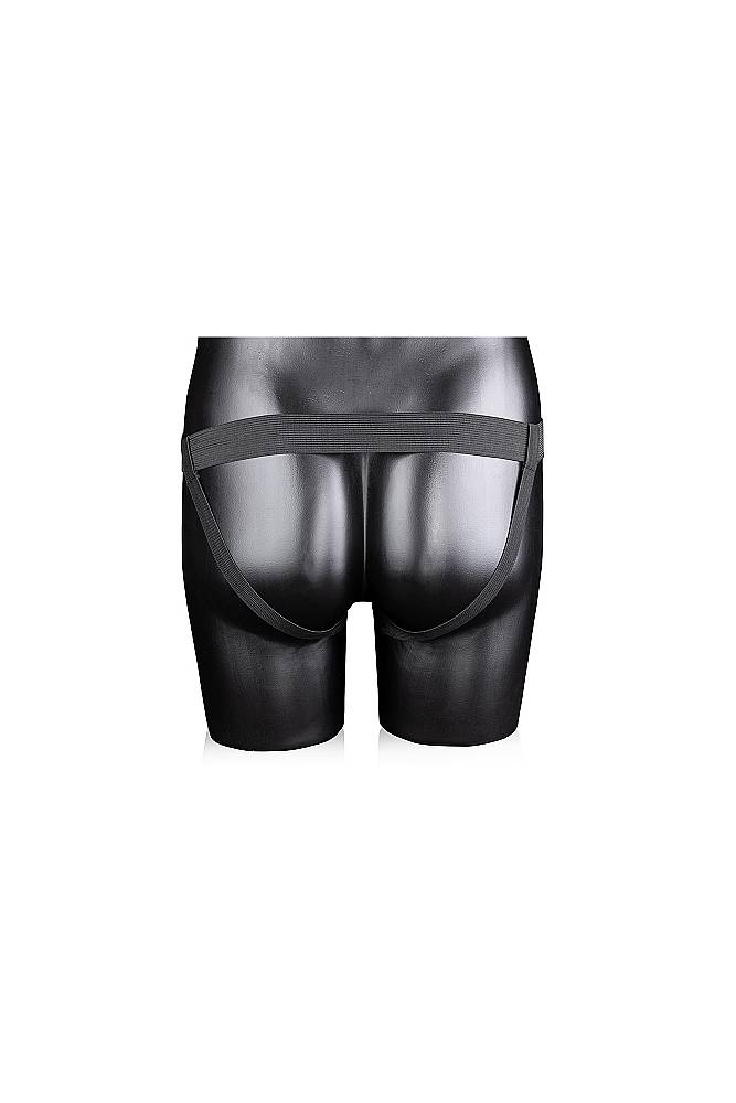 Ouch by Shots Toys - 8" Ribbed Hollow Strap-on with Balls - Blue - Stag Shop