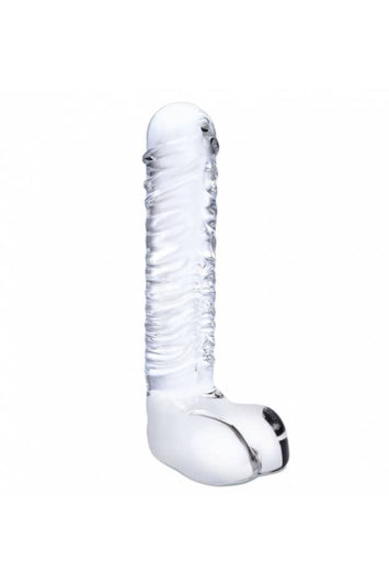 Gläs - 8" Realistic Ribbed Glass G-Spot Dildo With Balls - Clear - Stag Shop