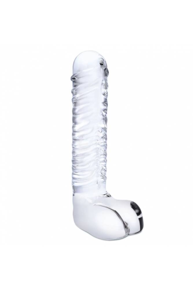 Gläs - 8" Realistic Ribbed Glass G-Spot Dildo With Balls - Clear - Stag Shop