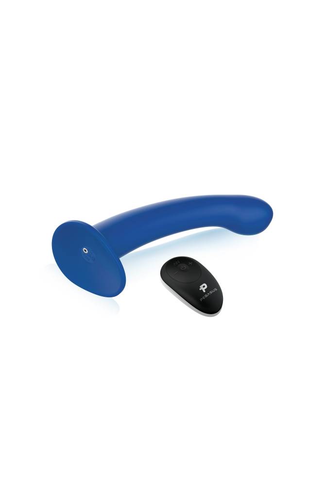 Electric Eel - Pegasus - 8” Remote Control P-Spot Silicone Dildo And Harness - Blue - Stag Shop