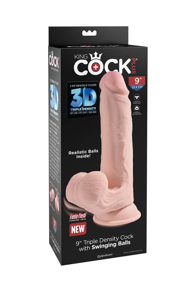 Pipedream - King Cock Plus - 9-inch Triple Density Dildo With Swinging Balls - Stag Shop