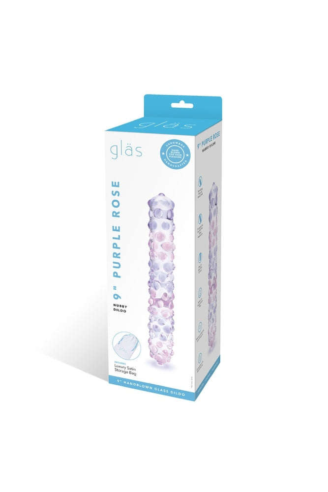 Gläs - 9" Purple Rose Nubby Glass Dildo - Pink/Purple - Stag Shop