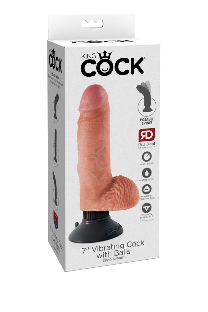 Pipedream - King Cock - Vibrating Realistic Cock with Balls - 7 inch - Beige - Stag Shop