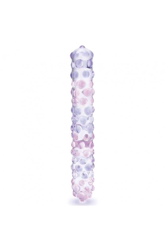 Gläs - 9" Purple Rose Nubby Glass Dildo - Pink/Purple - Stag Shop