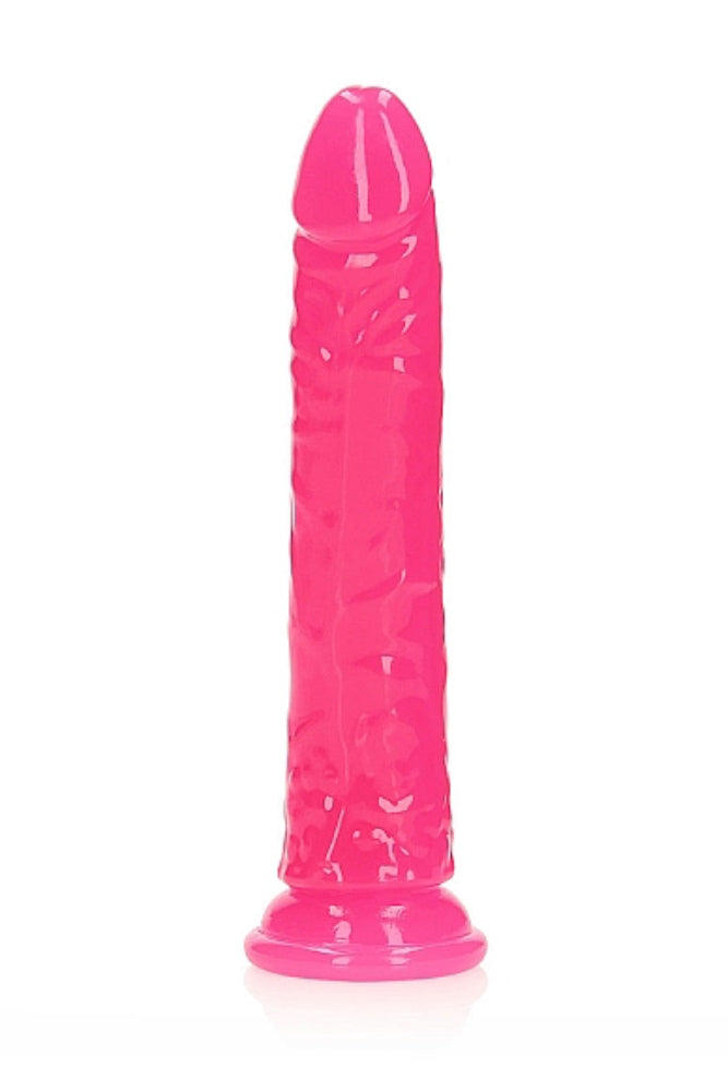 Shots Toys - Real Rock - 9" Glow in the Dark Slim Dildo - Pink - Stag Shop