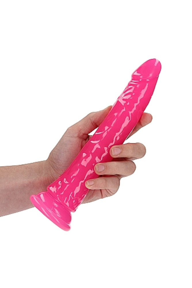 Shots Toys - Real Rock - 9" Glow in the Dark Slim Dildo - Pink - Stag Shop