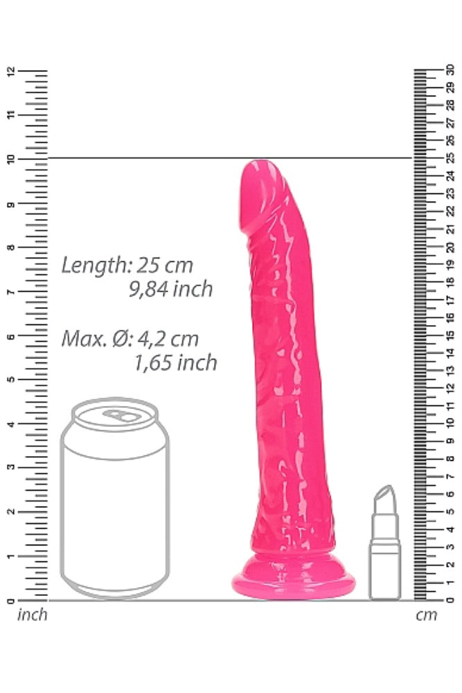 Shots Toys - Real Rock - 9" Glow in the Dark Slim Dildo - Pink - Stag Shop
