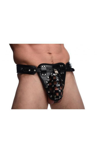 XR Brands - Strict - Safety Net Netted Male Chastity Jock - Black - Stag Shop