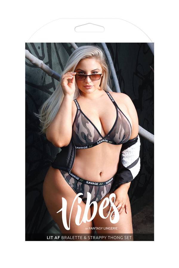 Fantasy Lingerie - AF810Q - Savage AF Bralette & Cheeky Panty - Camo - Queen Size - Stag Shop