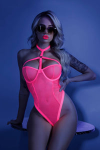 Thumbnail for Fantasy Lingerie - Glow - All Nighter Bodysuit - Neon Pink - Stag Shop