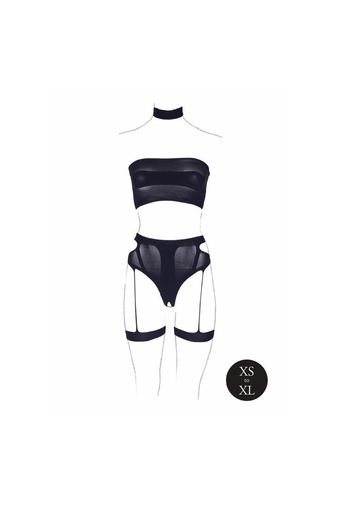 Shots Toys - Le Désir - SHA008 - Ananke Three Piece Bandeau & Panty Set - Black - OS/XL - Stag Shop