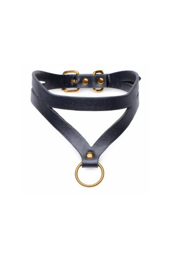 XR Brands - Master Series - Bondage Baddie Collar with O-Ring- Black/Gold - Stag Shop