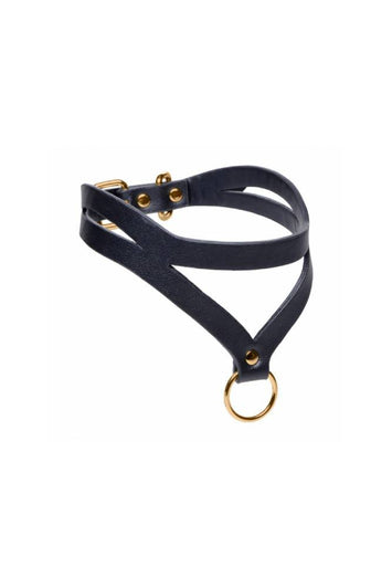 XR Brands - Master Series - Bondage Baddie Collar with O-Ring- Black/Gold - Stag Shop