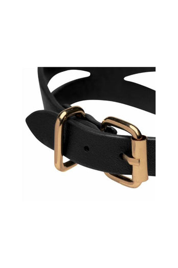 XR Brands - Master Series - Bondage Baddie Collar with O-Ring- Black/Gold - Stag Shop