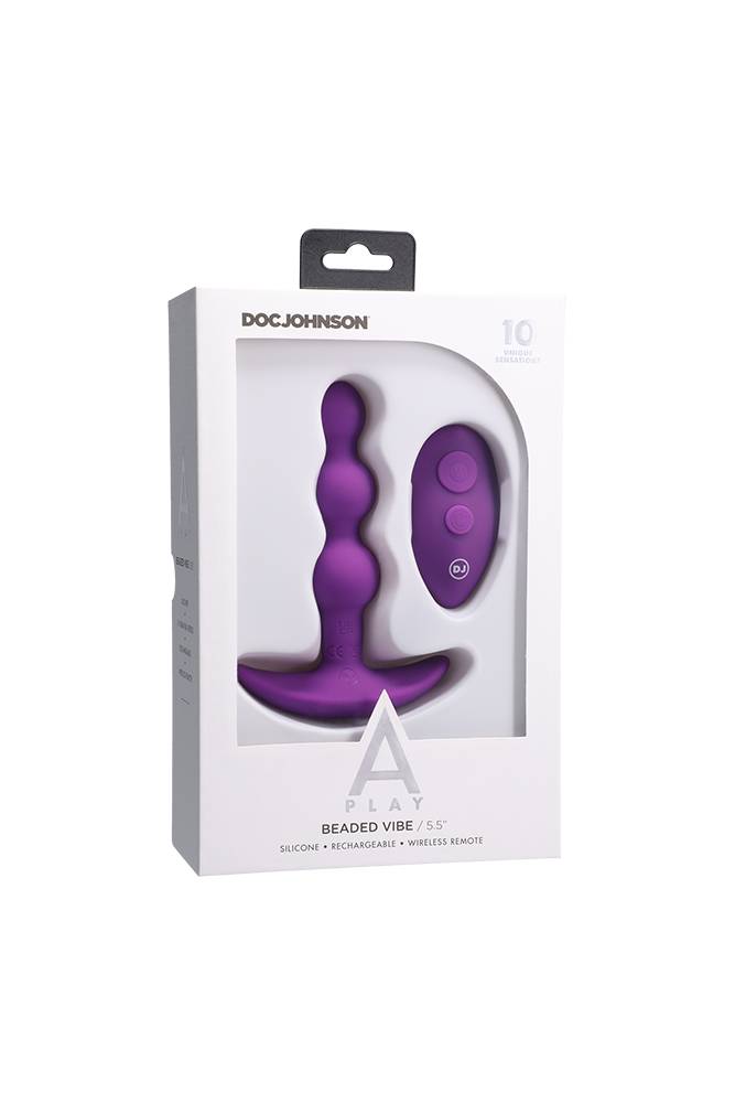 Doc Johnson - A-Play - Beaded Vibe - Remote Controlled Silicone Anal Plug - Purple - Stag Shop