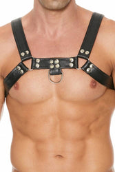 Ouch by Shots Toys - Premium Leather Bulldog Chest Harness - Black - Stag Shop