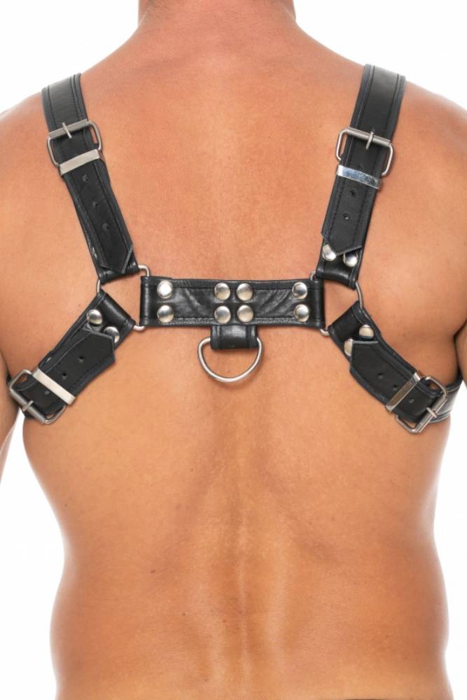 Ouch by Shots Toys - Premium Leather Bulldog Chest Harness - Black - Stag Shop