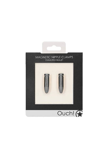 Ouch by Shots Toys - Diamond Bullet - Magnetic Nipple Clamps - Grey - Stag Shop