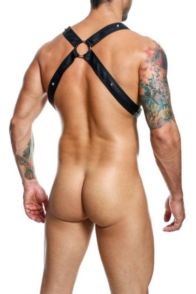 MaleBasics - DNGEON - Cross Back Cock Ring Chest Harness - Black - OS - Stag Shop