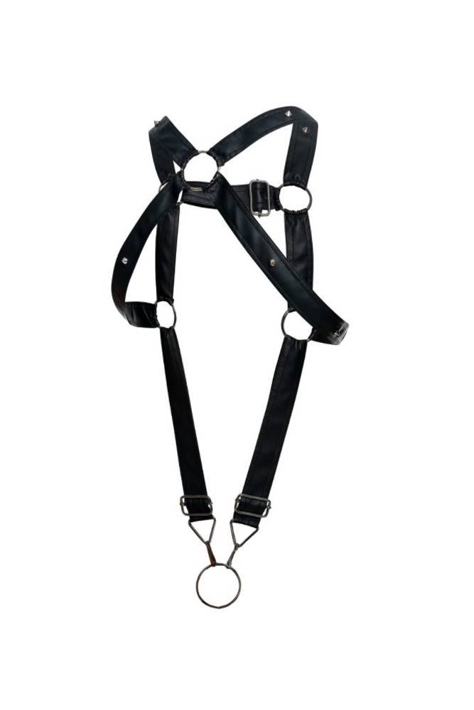 MaleBasics - DNGEON - Cross Back Cock Ring Chest Harness - Black - OS - Stag Shop