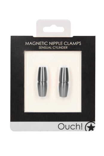Ouch by Shots Toys - Sensual Cylinder - Magnetic Nipple Clamps - Silver - Stag Shop