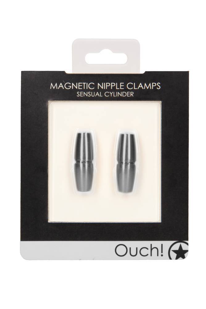 Ouch by Shots Toys - Sensual Cylinder - Magnetic Nipple Clamps - Silver - Stag Shop