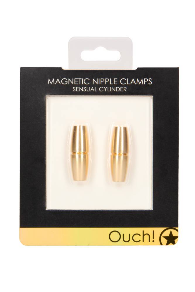 Ouch by Shots Toys - Sensual Cylinders - Magnetic Nipple Clamps - Gold - Stag Shop