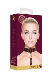 Ouch by Shots Toys - Halo - Collar with Leash - Burgundy - Stag Shop