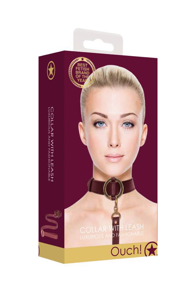 Ouch by Shots Toys - Halo - Collar with Leash - Burgundy - Stag Shop