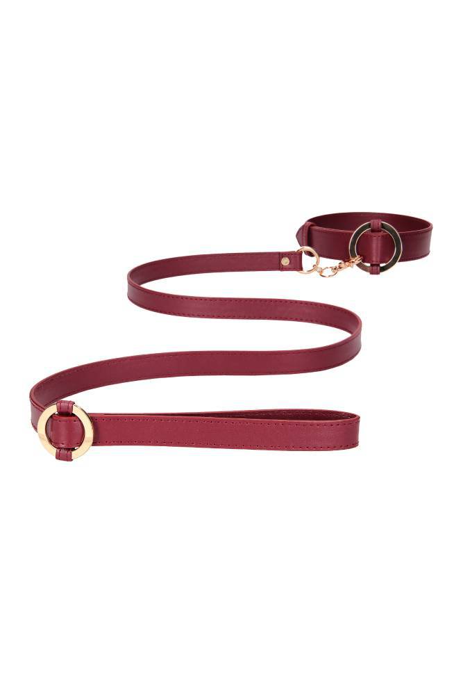 Ouch by Shots Toys - Halo - Collar with Leash - Burgundy - Stag Shop