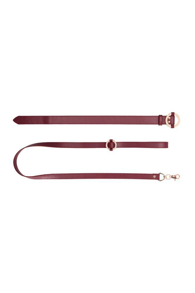 Ouch by Shots Toys - Halo - Collar with Leash - Burgundy - Stag Shop