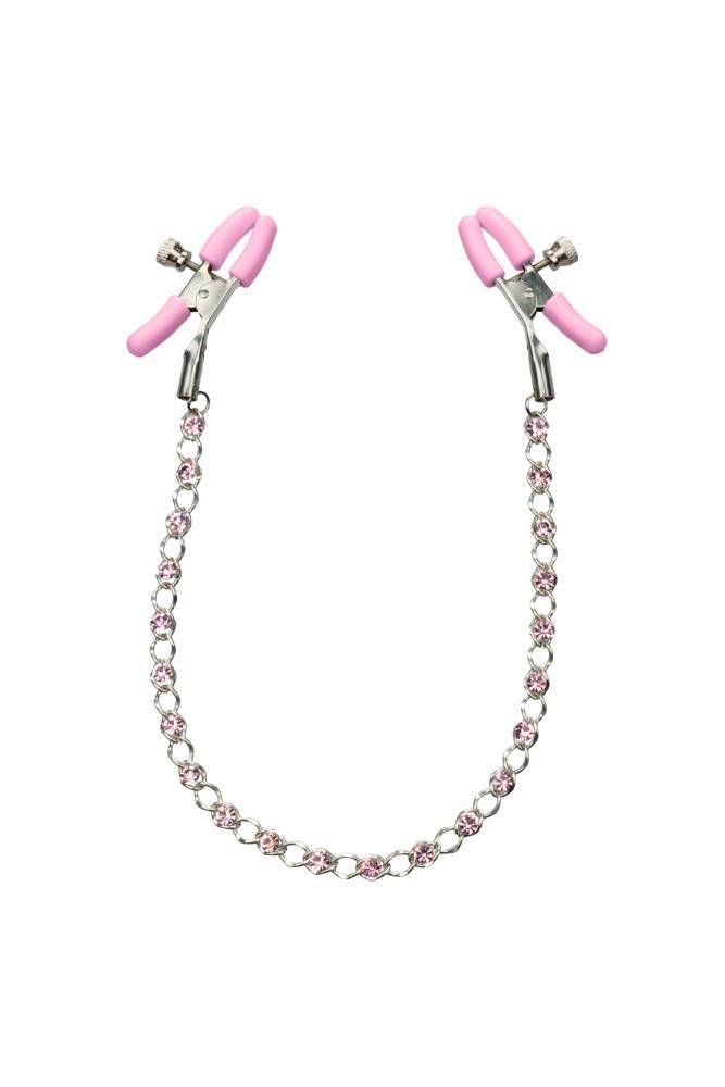 Cal Exotics - Nipple Play - Crystal Chain Nipple Clamps - Pink - Stag Shop