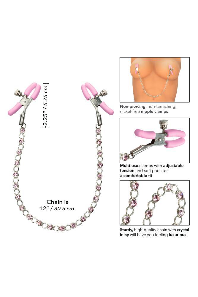 Cal Exotics - Nipple Play - Crystal Chain Nipple Clamps - Pink - Stag Shop