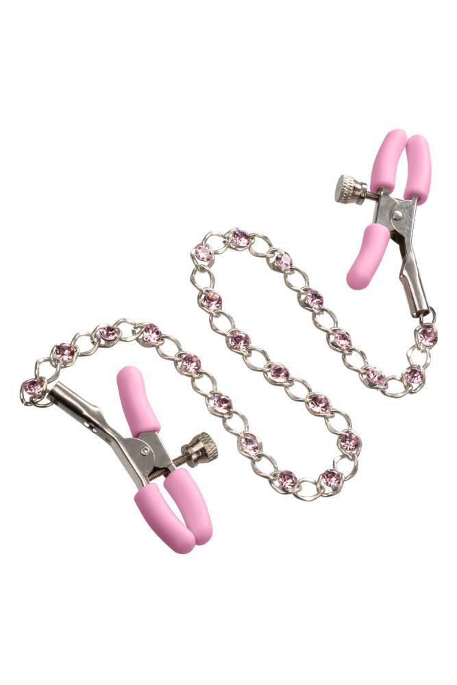 Cal Exotics - Nipple Play - Crystal Chain Nipple Clamps - Pink - Stag Shop