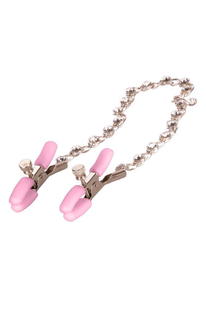 Cal Exotics - Nipple Play - Crystal Chain Nipple Clamps - Pink - Stag Shop
