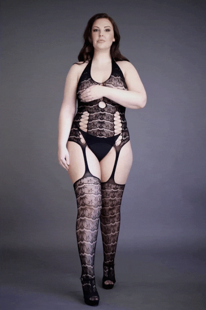 Shots Toys - Le Désir - DES014X - Lace Suspender Bodystocking - OS/XL - Black - Stag Shop