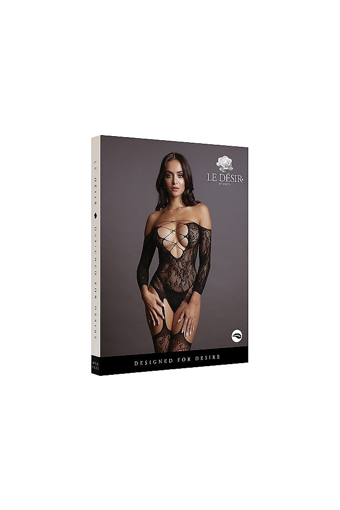 Shots Toys - Le Désir - DES032 - Criss Cross Neck Bodystocking - OS - Black - Stag Shop