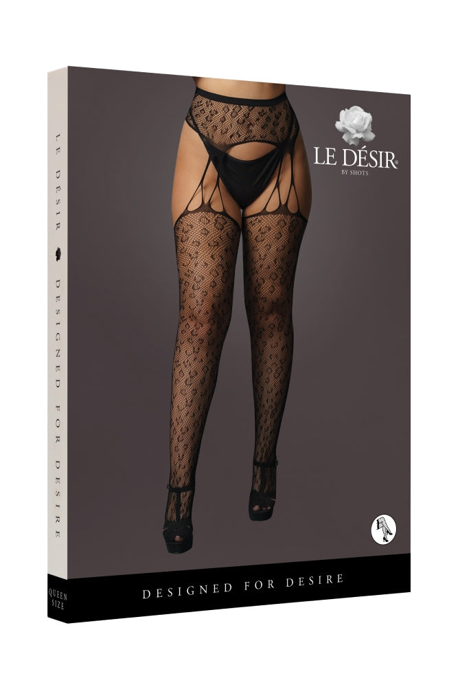 Shots Toys - Le Désir - DES044 - Suspender Leopard Pantyhose - Black - Stag Shop