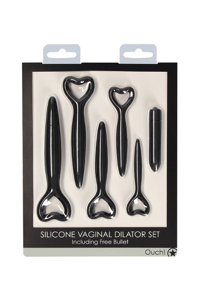 Ouch by Shots Toys - Silicone Heart Vaginal Dilator Set - Black - Stag Shop